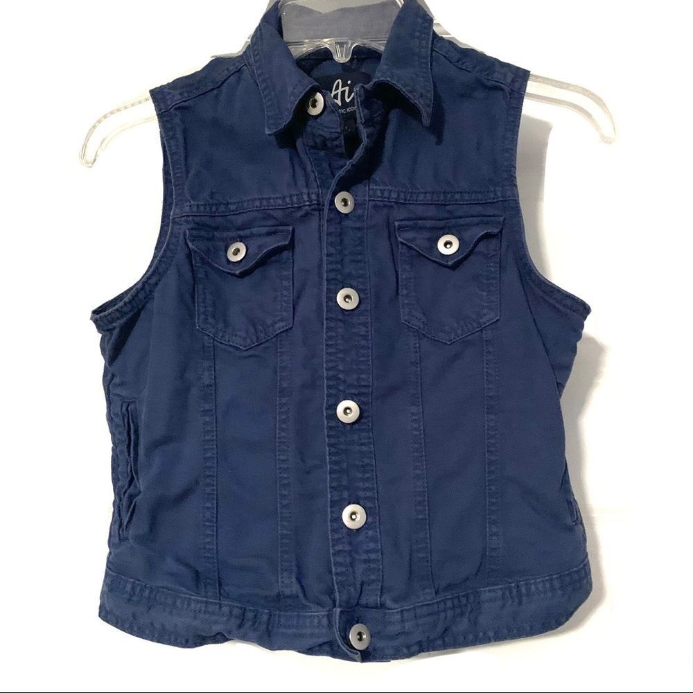 VTG Authentic Icon Blue Jean Sleeveless Vest Cropped Denim Jacket Y2k Womens XS